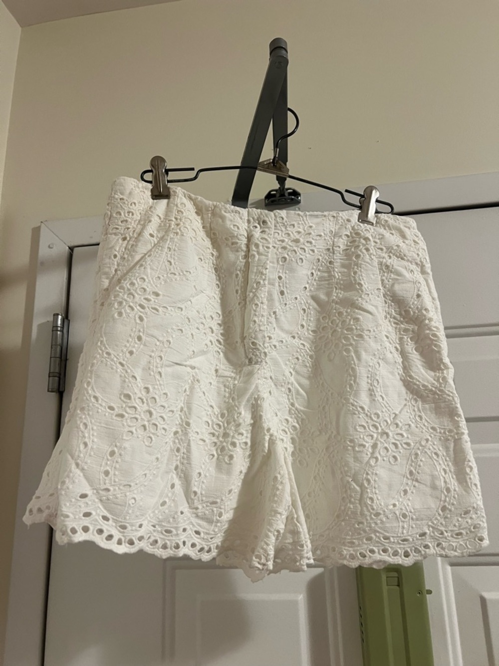 High-Waist White Eyelet Lace Shorts